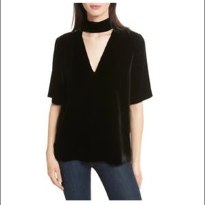 Theory velvet V-neck choker blouse